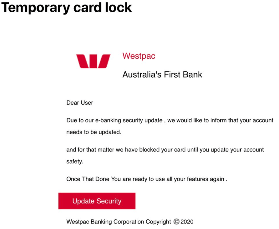 westpac temporary card lock